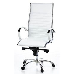 Sedia in pelle PALMA con struttura cromata e rivestimento bianco, alto schienale