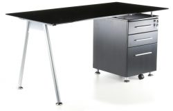Scrivania in vetro START UP con cassettiera a 3 scomparti