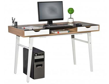 Scrivania in vetro HELIOS, design nordico, con cassetti
