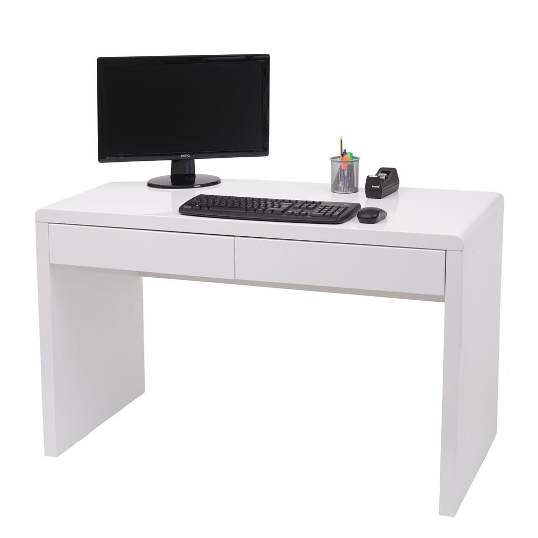 Scrivania Studio MANCHESTER, 2 Ampi Cassetti, Design Moderno, In Bianco Lucido, 100x60cm
