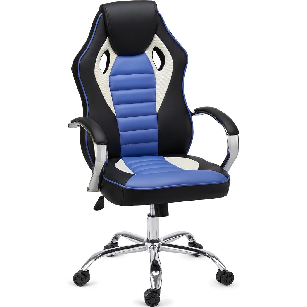 Poltrona Gaming MONTECARLO, Confortevole, Design Accattivante, Pelle, Azzurro