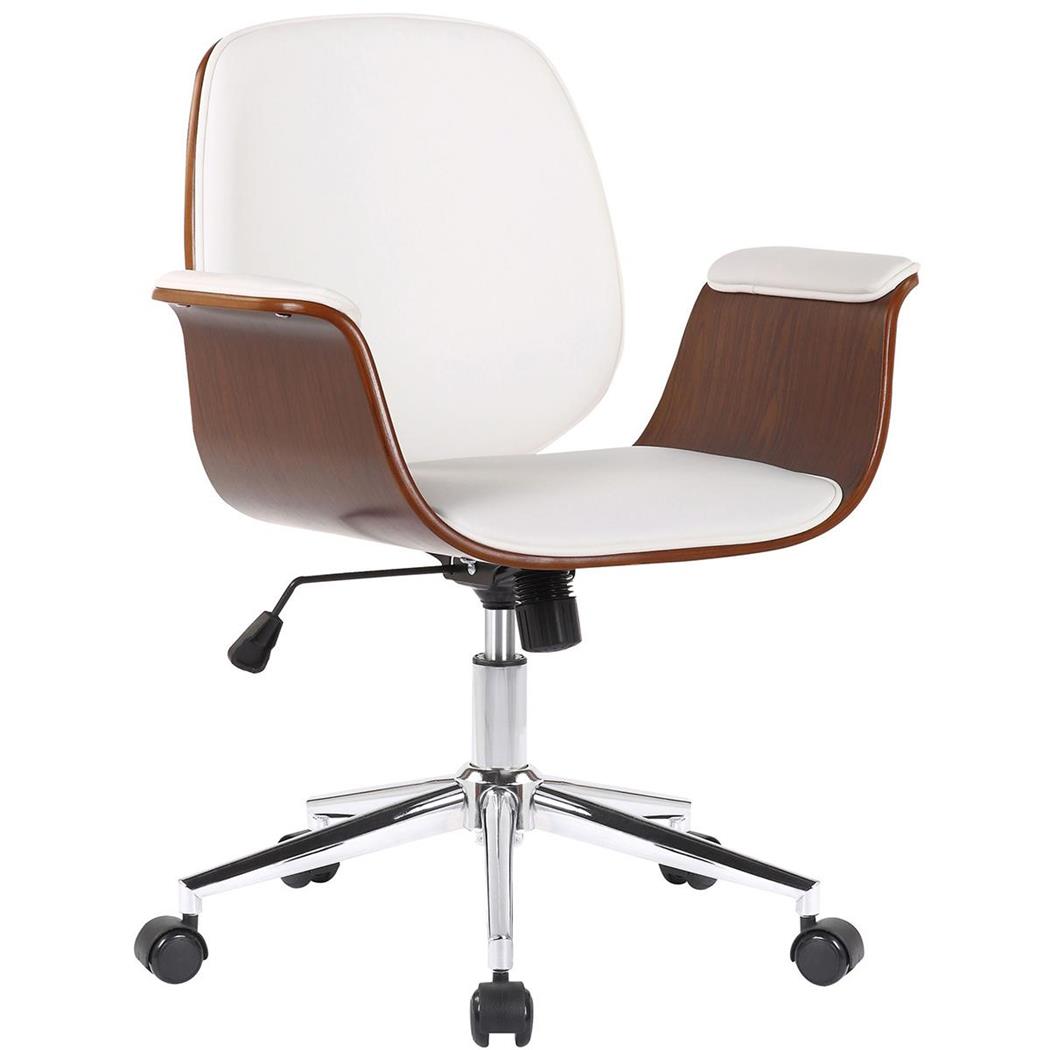Sedia da Ufficio HAWAII, Elegante ed Esclusivo Design in Legno, Seduta in Pelle Bianca