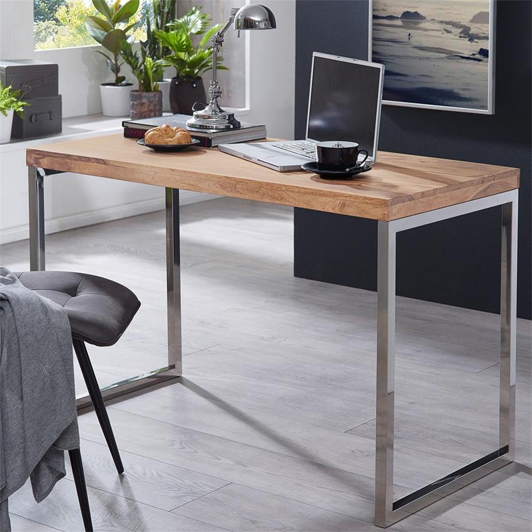 Scrivania di Design ARGOS, Artigianale, Gambe in Metallo, 120x76cm, Legno Massello color Rovere