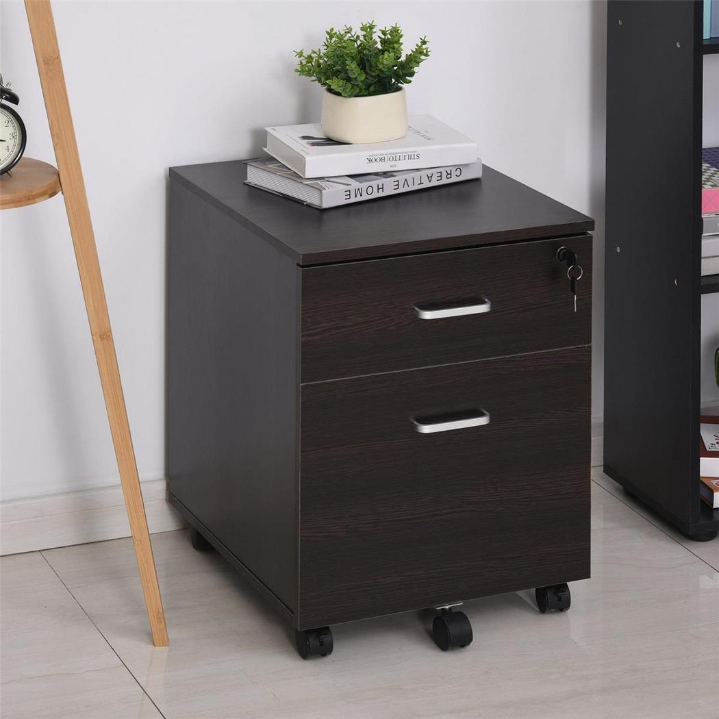 Cassettiera con ruote KENDO, 2 Cassetti, Ruote con Freno, Legno Nero