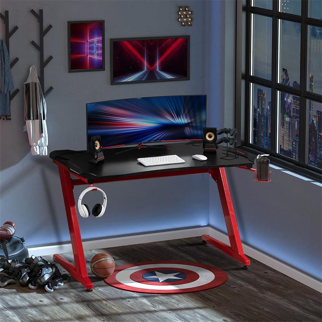 Scrivania Gaming ALEXIS, Design Sportivo, 122x66x96cm, in Metallo Rosso e Legno Nero