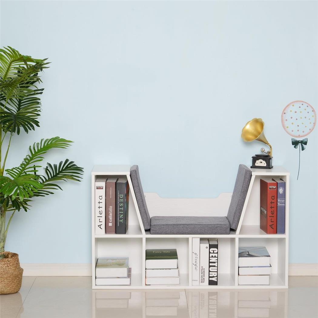 Libreria MERIDIAN, Con Panca, Multiuso, 102x30x61cm, in Legno Bianco