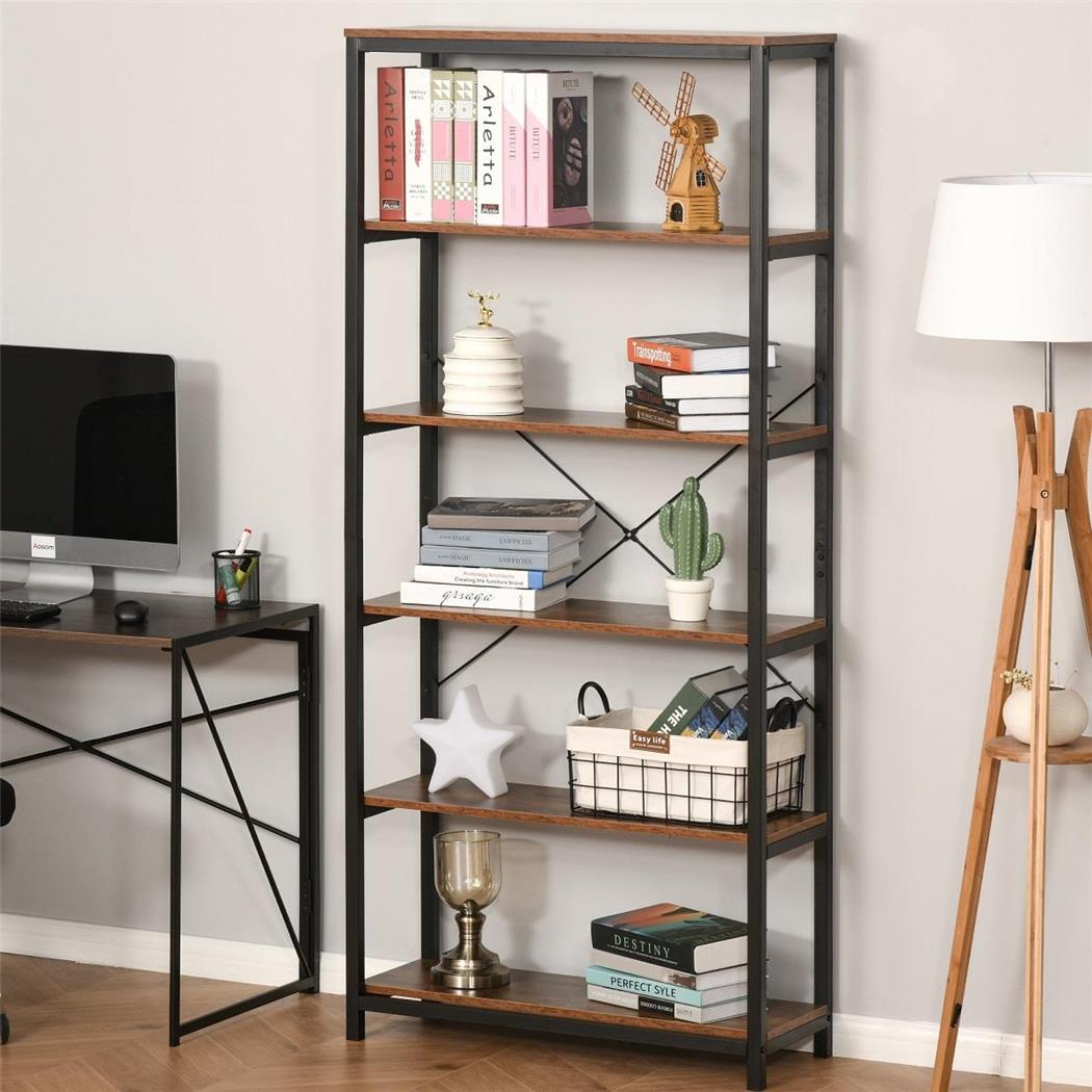 Libreria PARMA, Stile Industriale 80x30x180cm, Metallo e Legno color Rovere