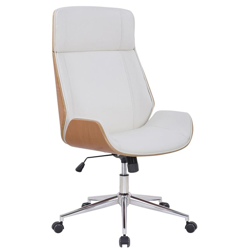 Sedia da ufficio VAREN, Design in Legno Faggio, Elegante e Confortevole, Pelle Bianca