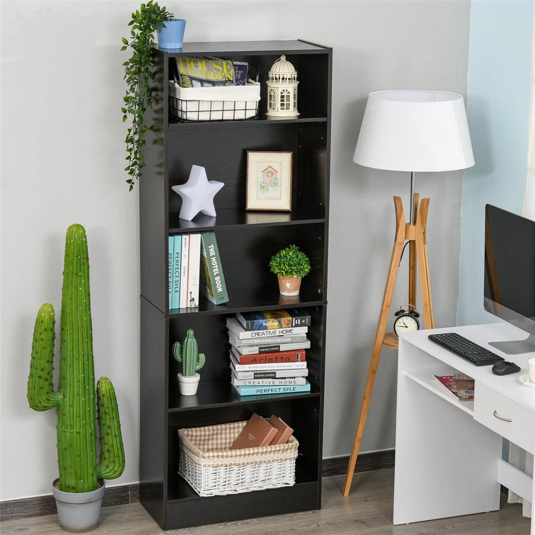 Libreria KEALI, 5 Livelli, 176x63x29,5cm, Mensole Regolabili, in Legno color Wengè