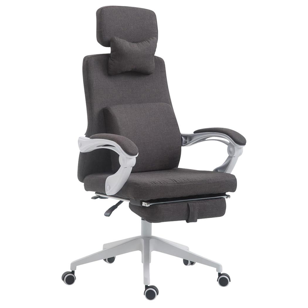 DEMO # Sedia da Ufficio ADRIAN, Poggiapiedi Estensibile, Cuscino Lombare e Cervicale, in Tessuto Grigio Scuro