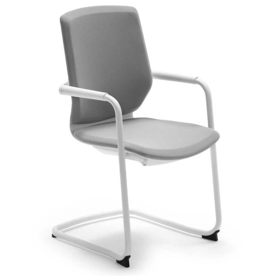 Sedia Ospiti OSCAR, Design Elegante, Struttura in Metallo, in Tessuto Grigio