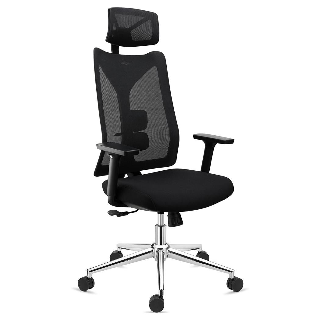 DEMO# Sedia Ergonomica ADARA, Poggiatesta, Supporto Lombare Regolabile, Rete e Tessuto, Nero