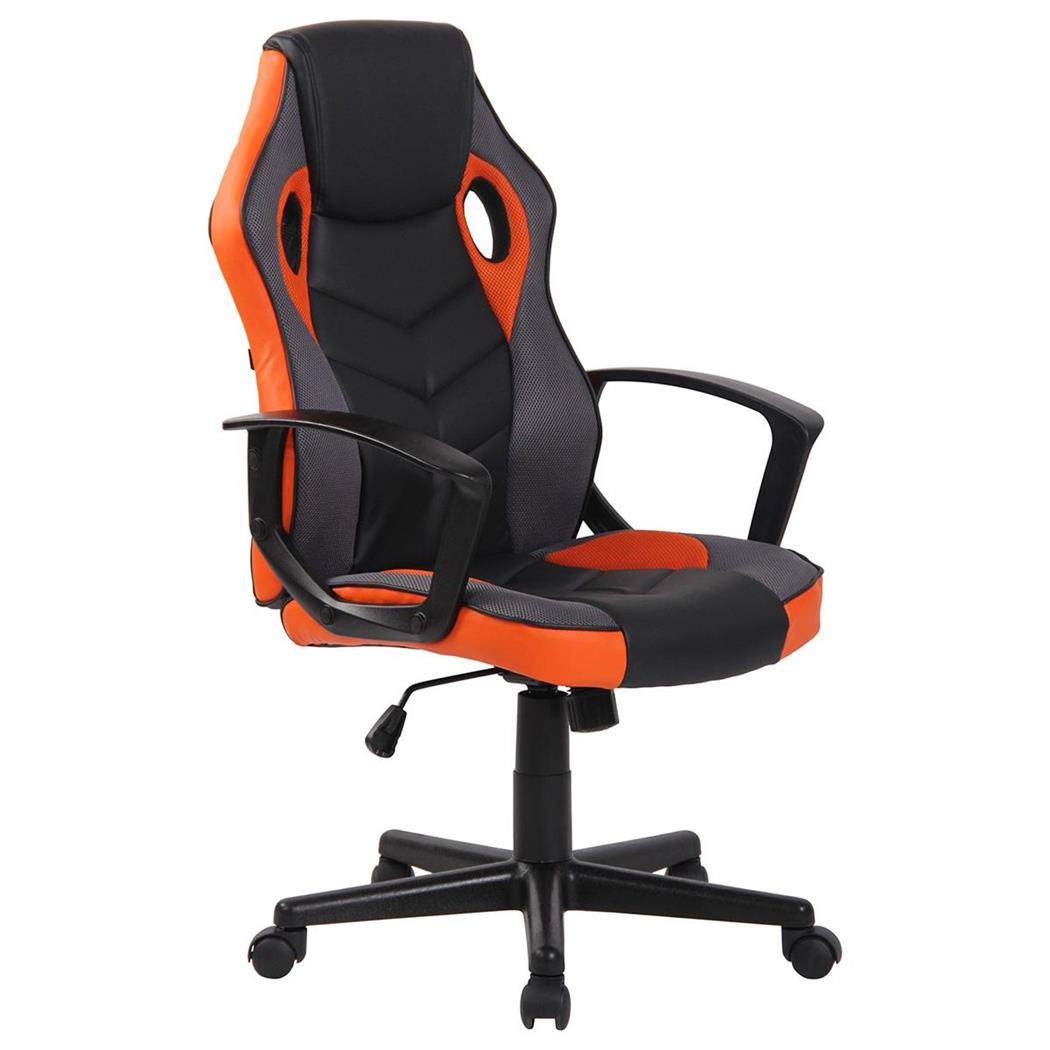 Sedia Gaming DELI, Design Sportivo, Schienale Alto, in Pelle Nero/Arancione