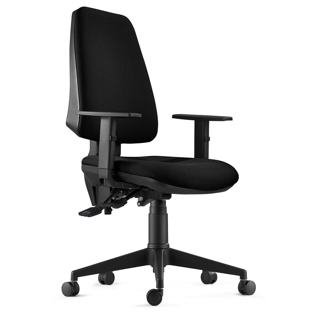 DEMO# Sedia da Ufficio Ergonomica INDIANA, in Tessuto Ignifugo, Color Nero, con Braccioli Regolabili