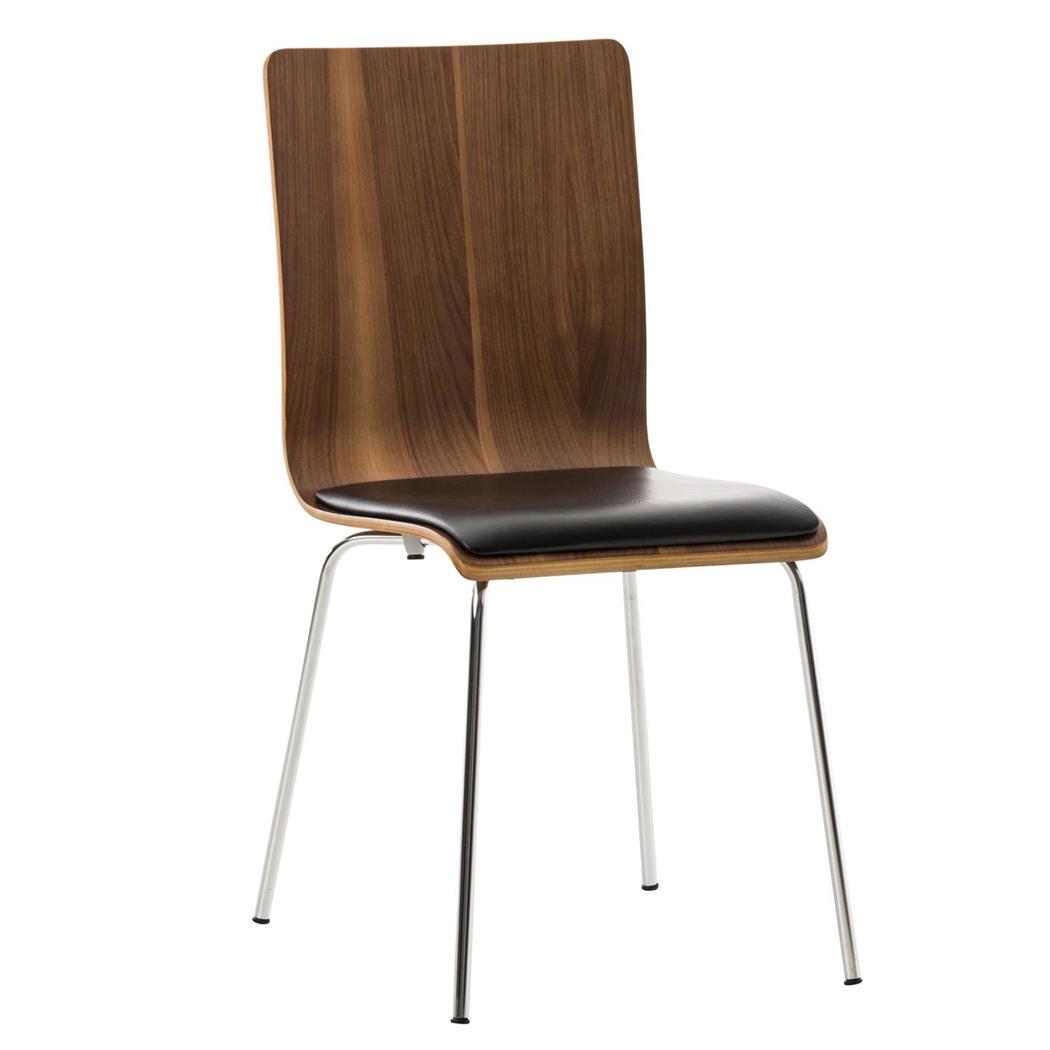 Sedia da Attesa NEREIDA, Schienale in Legno e Sedile in Pelle, Colore Noce/Nero