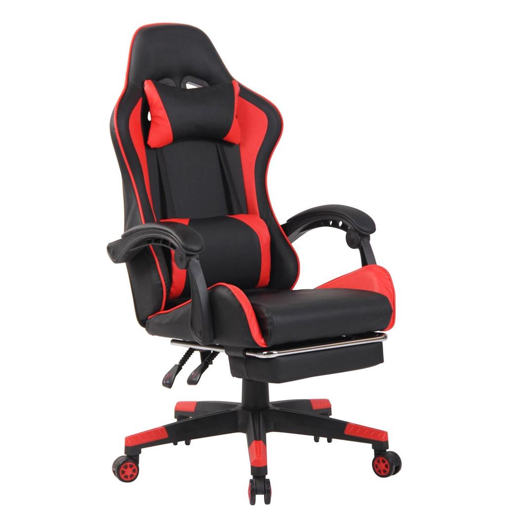 Sedia Gaming ATMOS, Poggiapiedi, Sostegno Lombare e Cervicale, Pelle, Nero e Rosso