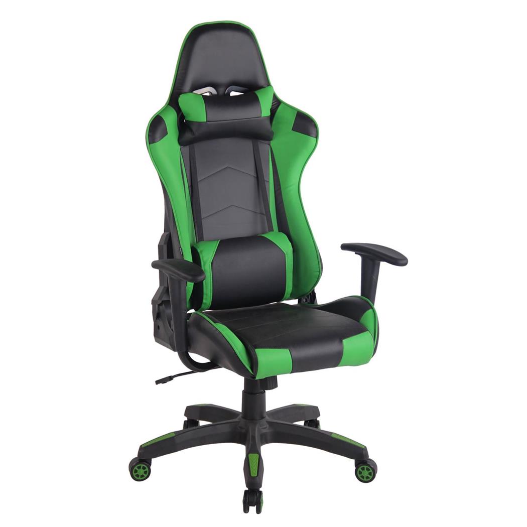 Poltrona Gaming DARIUS, Sostegno Lombare e Cervicale, Pelle, Nero e Verde