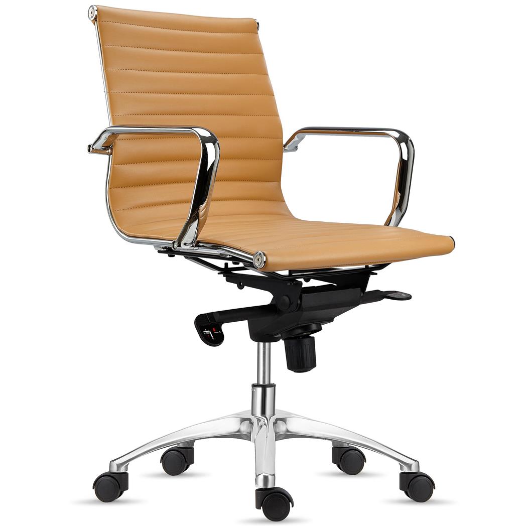 DEMO# Sedia Ufficio CHICAGO, Elegante, Ottime Rifiniture, in Pelle Marrone