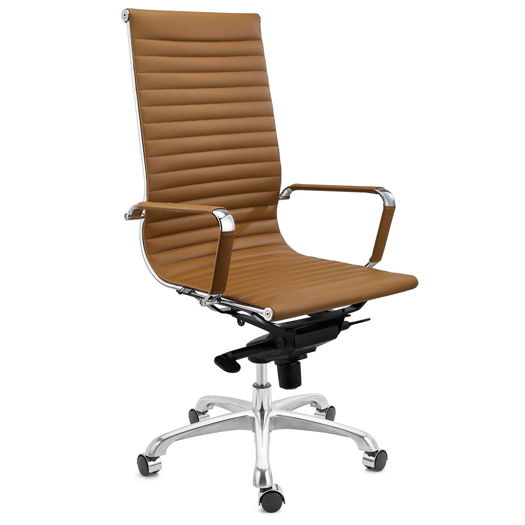 DEMO# Sedia da Ufficio DORIS, Elegante e Confortevole, Struttura in Metallo, Pelle, Marrone Chiaro