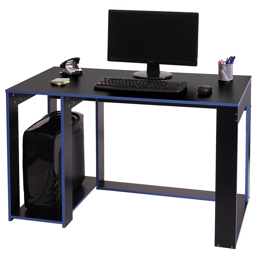 Scrivania per PC RODES, 120x60x76cm, Design Lineare, In Legno Nero e Blu