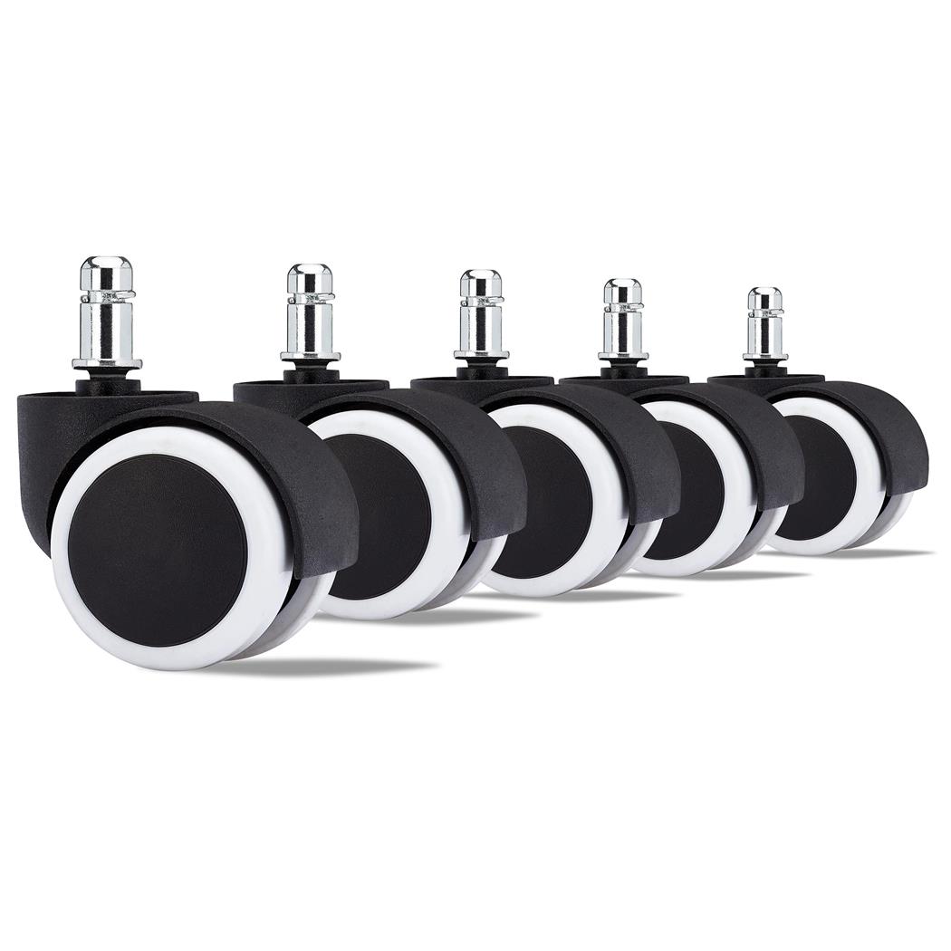 5x Ruote per Sedie da Ufficio, 11mm/50mm, Fino a 150kg, Rivestimento in Gomma, Bianco