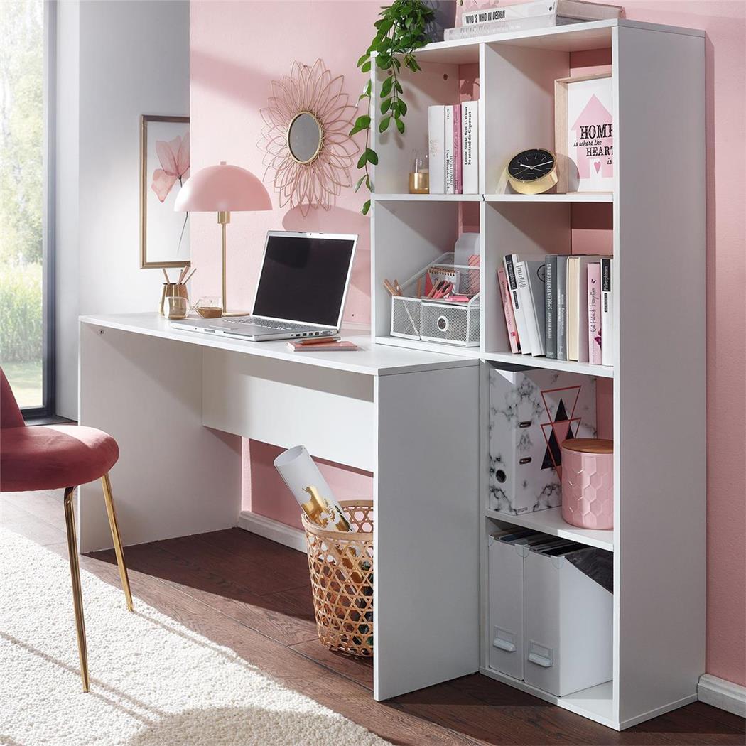 Scrivania GILDA, Design Moderno, Libreria Integrata, 170x59x143,5 cm, In Legno Bianco