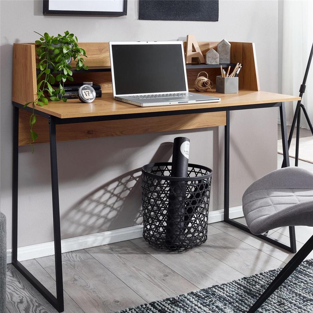 Scrivania per PC MARTE, Design Elegante, 120x61,5x100 cm, in Metallo e Legno color Faggio