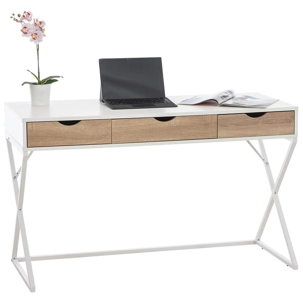 Scrivania NIRVANA, Design Nordico, 120x50x74 cm, Legno e Acciaio, Colore Bianco