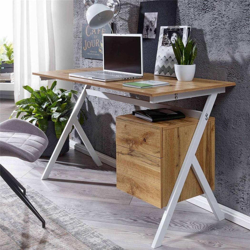 Scrivania per PC KENYA, Design Moderno, con Cassettiera, 120x60x76 cm, in Legno Rovere