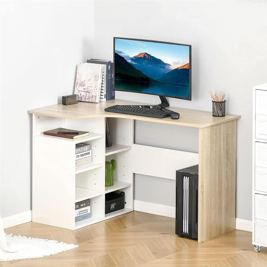 Scrivania da ufficio BOXON, 120x70x75 cm, con Mensole, in Legno Rovere e Bianco