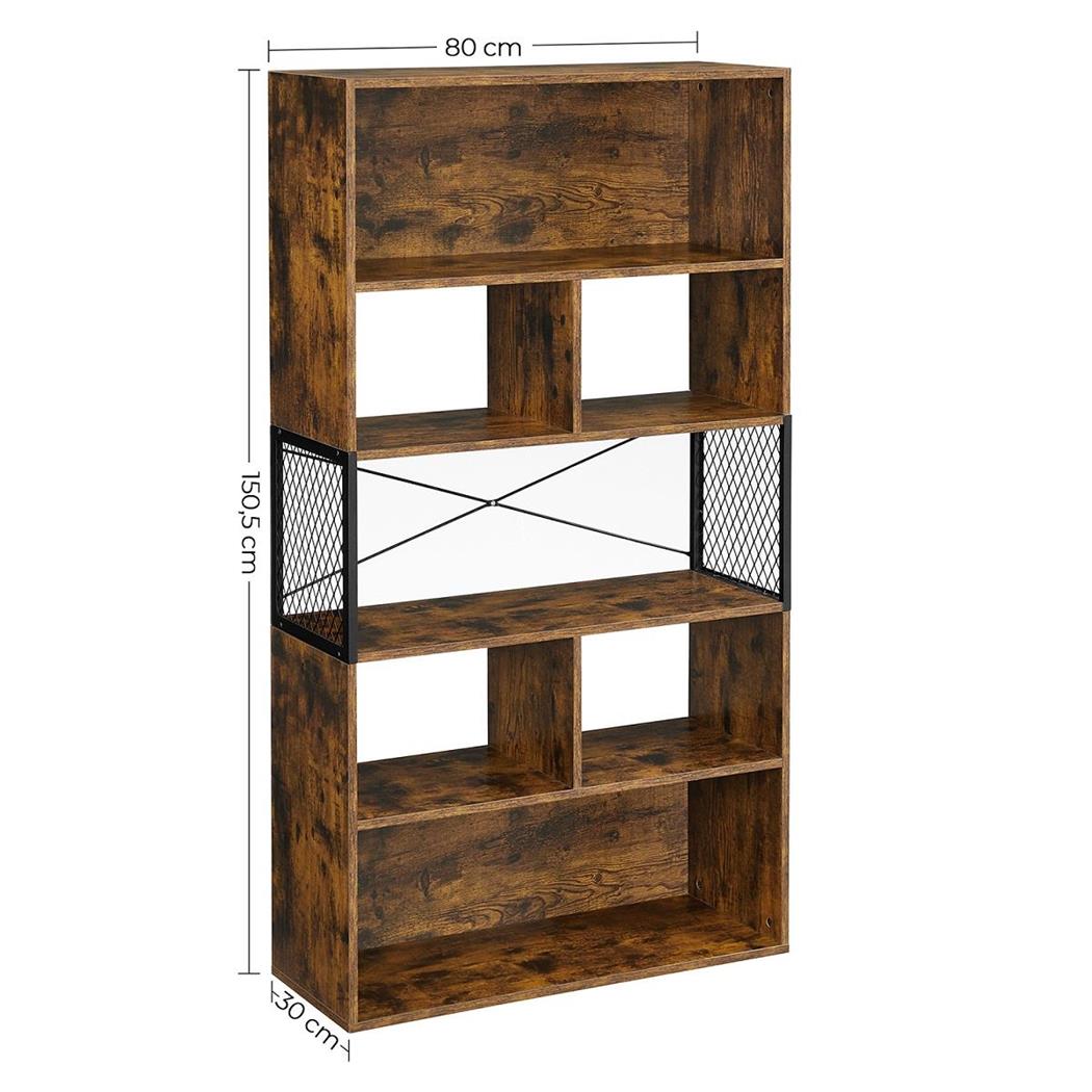 Libreria stile Industriale CASEN, 80x30x150,5 cm, in Ferro e Legno color Faggio