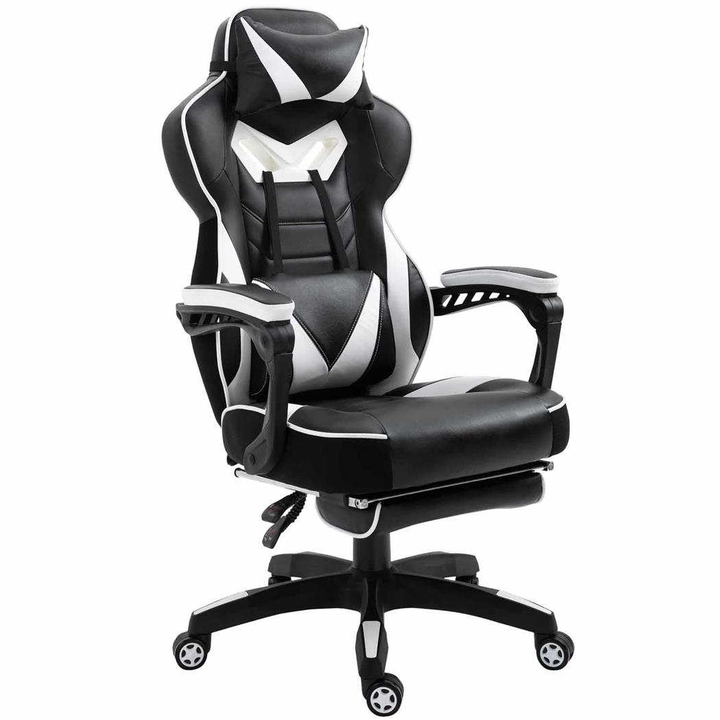 DEMO# Poltrona Gaming TRONE, Reclinabile, XXL, con Poggiapiedi, in Pelle Nero/Bianco