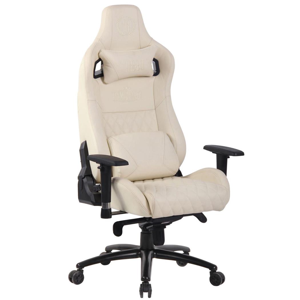 Poltrona Gaming KAREN, Confortevole, Sostegno Lombare e Cervicale, Vera Pelle, Crema