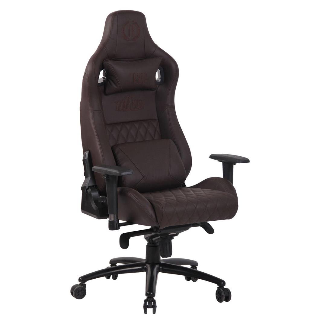 Poltrona Gaming KAREN, Confortevole, Sostegno Lombare e Cervicale, Vera Pelle, Marrone