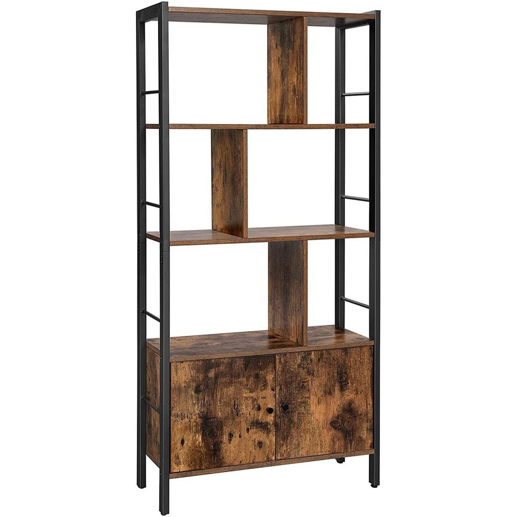 Libreria stile Industrial MESTA, Elegante, 74x30x154,5cm, Acciaio e Legno, color Faggio
