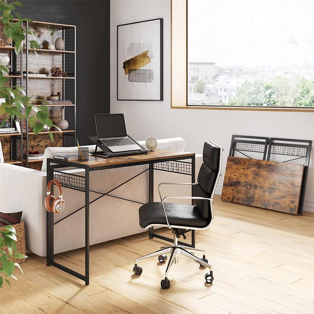 Tavolo per PC GANTON, Pieghevole, 100x50x76,5cm, in Acciaio e Legno colore Faggio
