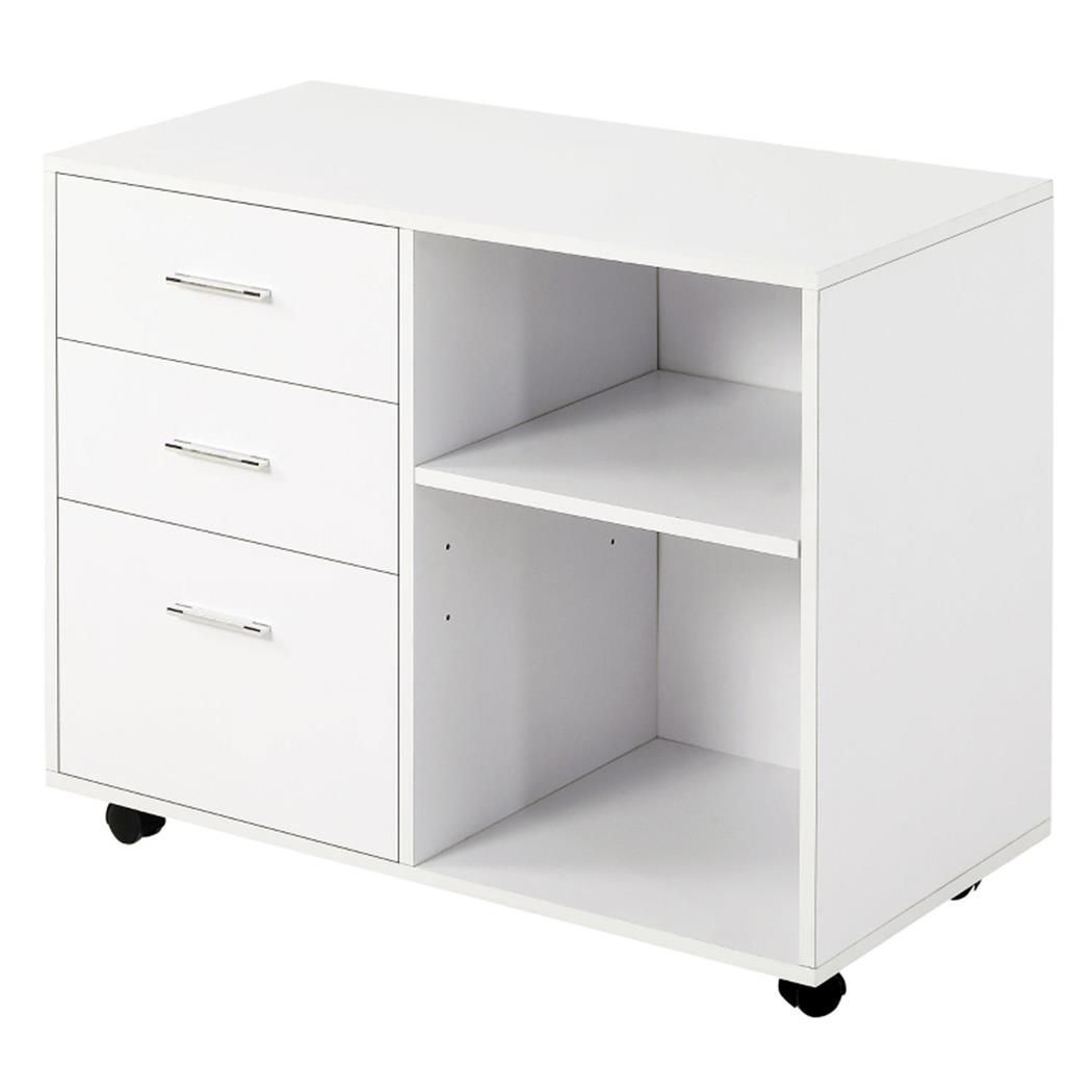 Mobiletto da Ufficio OLYMPIA, con Ruote, Ripiani e Cassetti, 80x40x65cm, in Legno Bianco