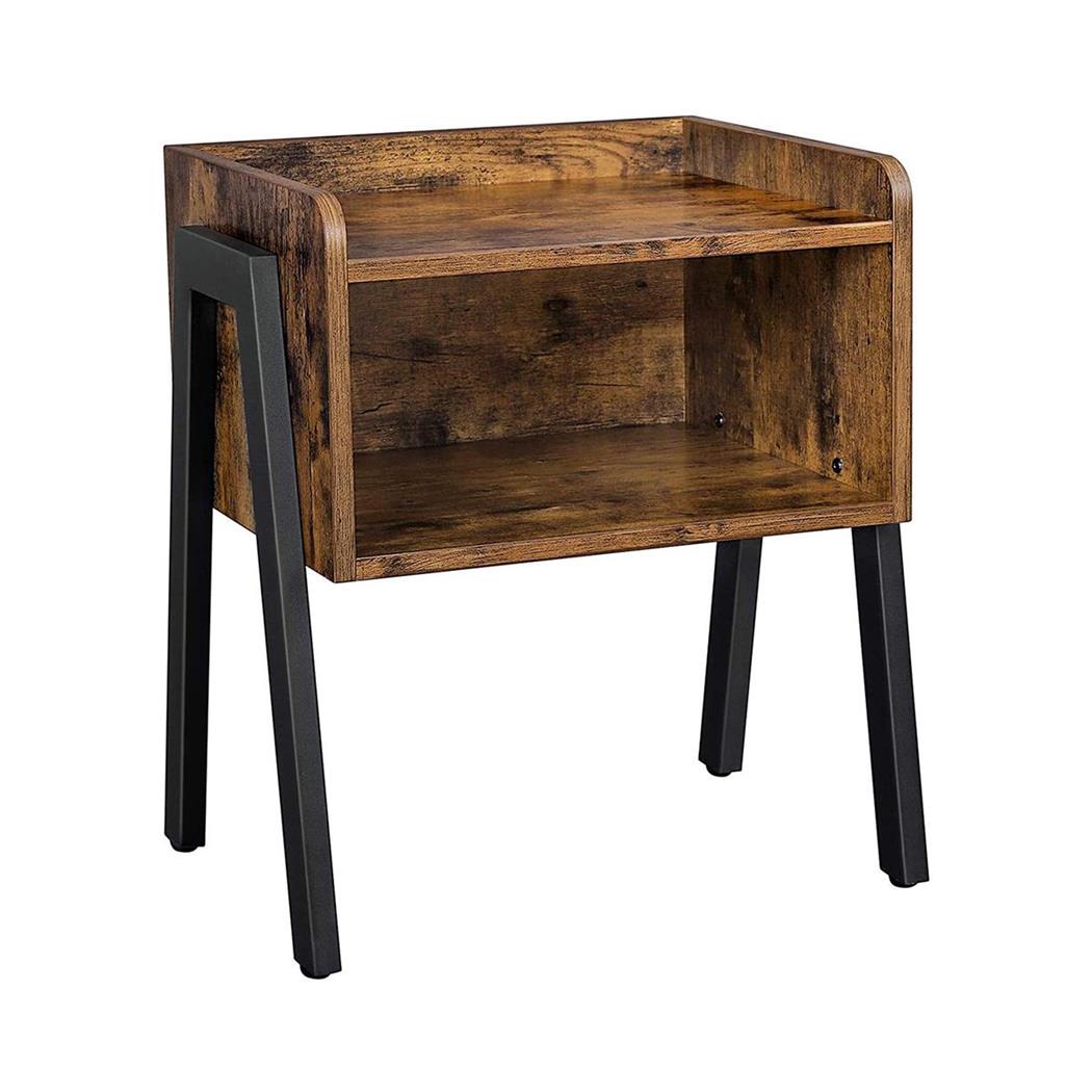 Tavolino YONI, 42x35x52cm, Impilabile, Stile Industriale, In Metallo e Legno Faggio