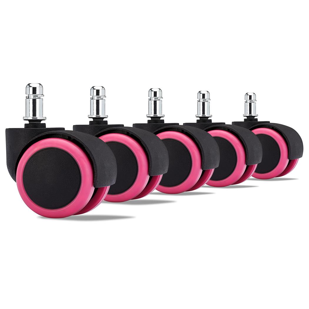 5x Ruote per Sedie da Ufficio, 11mm/50mm, Fino a 150kg, Rivestimento in Gomma, Rosa