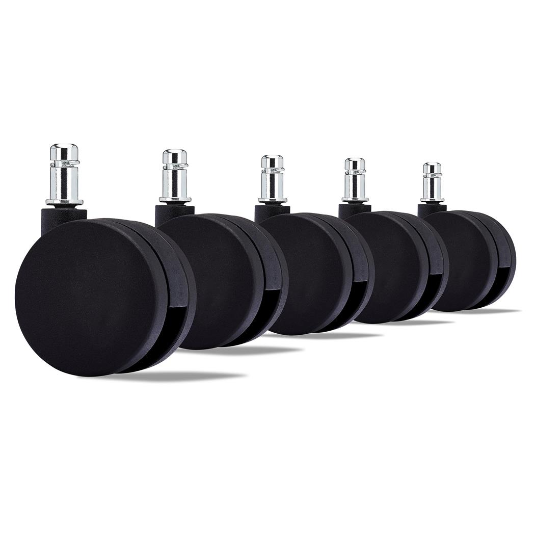 5x Ruote per Sedie da Ufficio, Perno da 11mm, Design Mordeno, Alta Qualità, in Nero