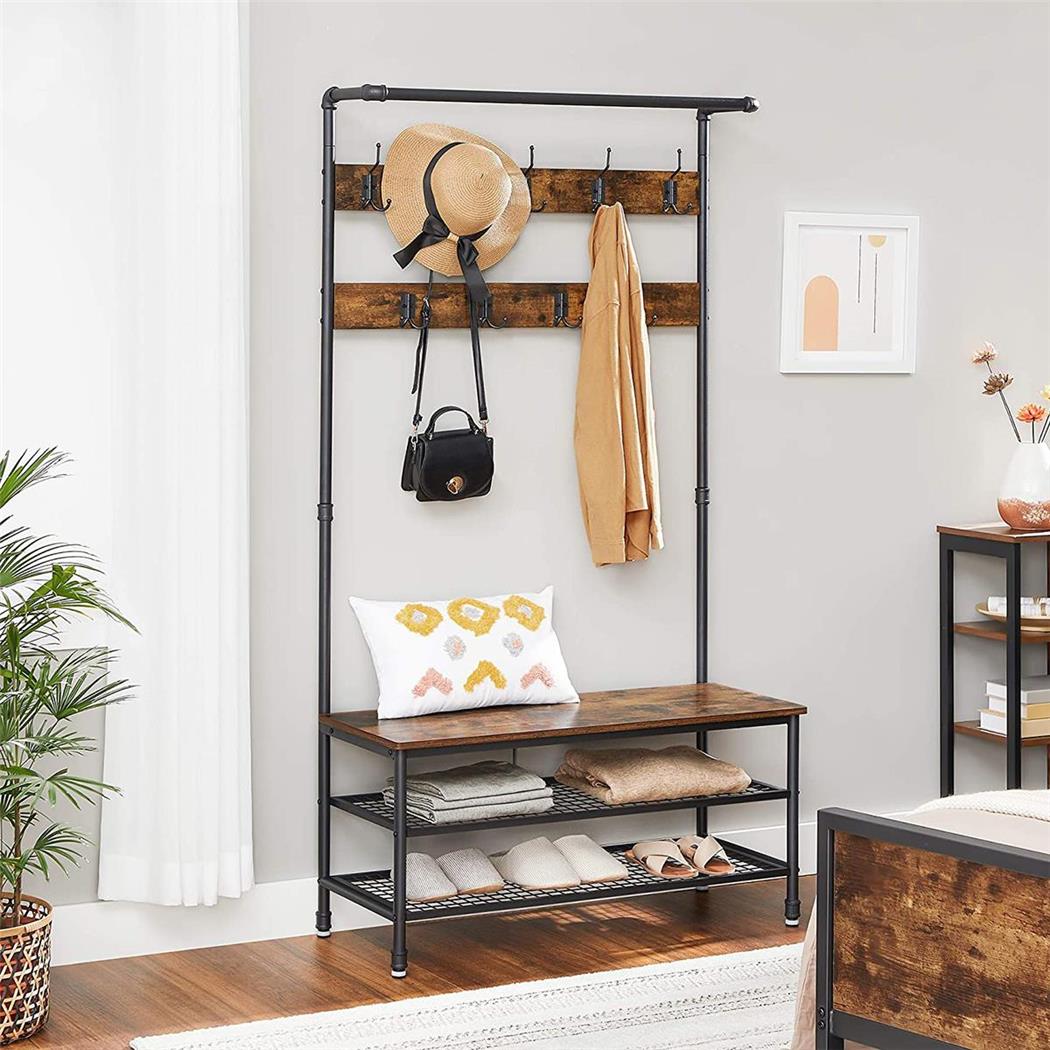 Appendiabiti TYRON, con Panca, 100x41,5x182cm, in Acciaio e Legno Faggio