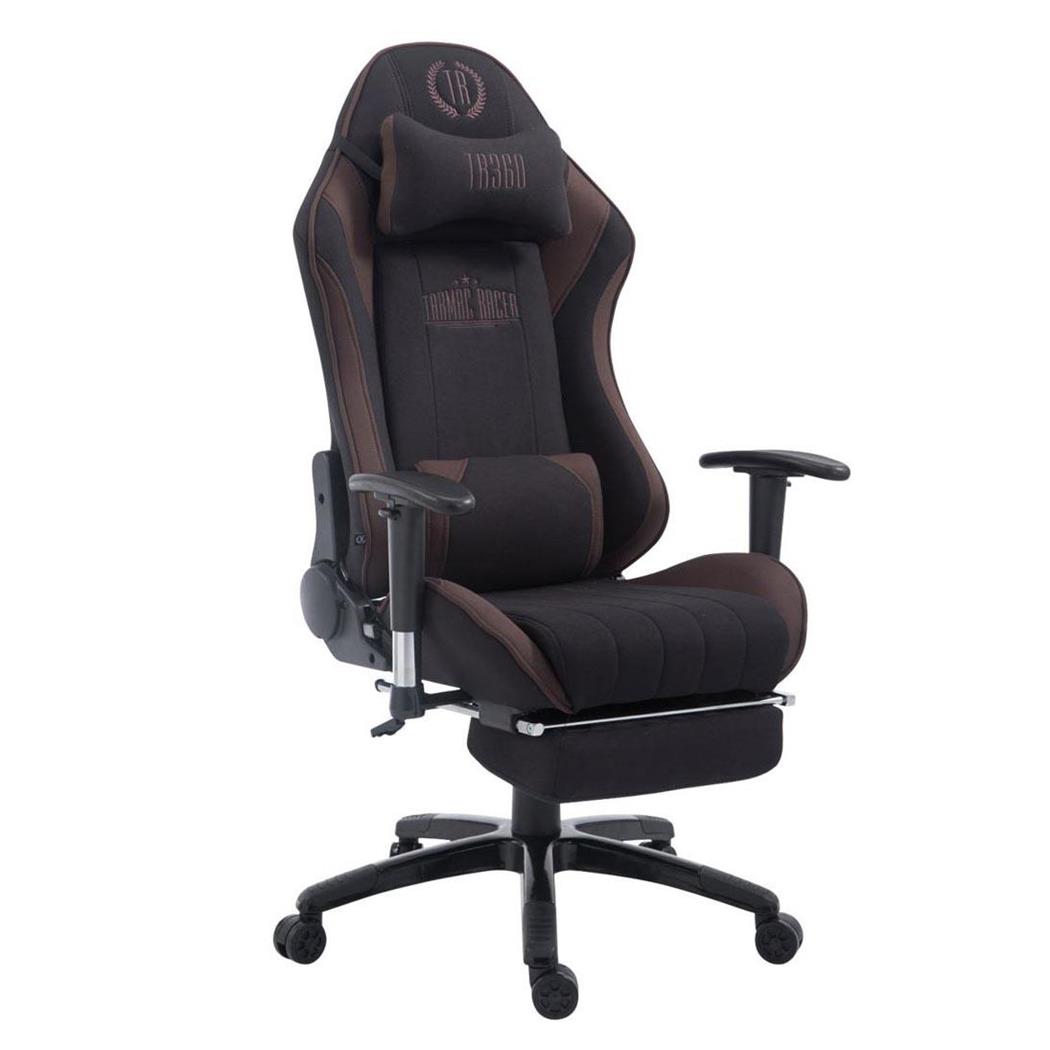 DEMO# Sedia Gaming TURBO TESSUTO con Poggiapiedi, Reclinabile, con Cuscini, Nero/Marrone