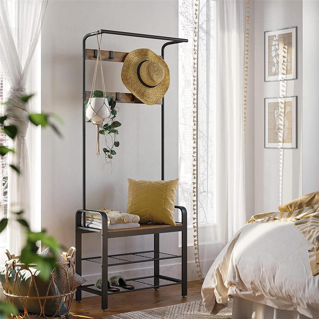Appendiabiti ANITA, Due Ripiani, 72x33,7x183cm, in Metallo Nero e Legno Faggio