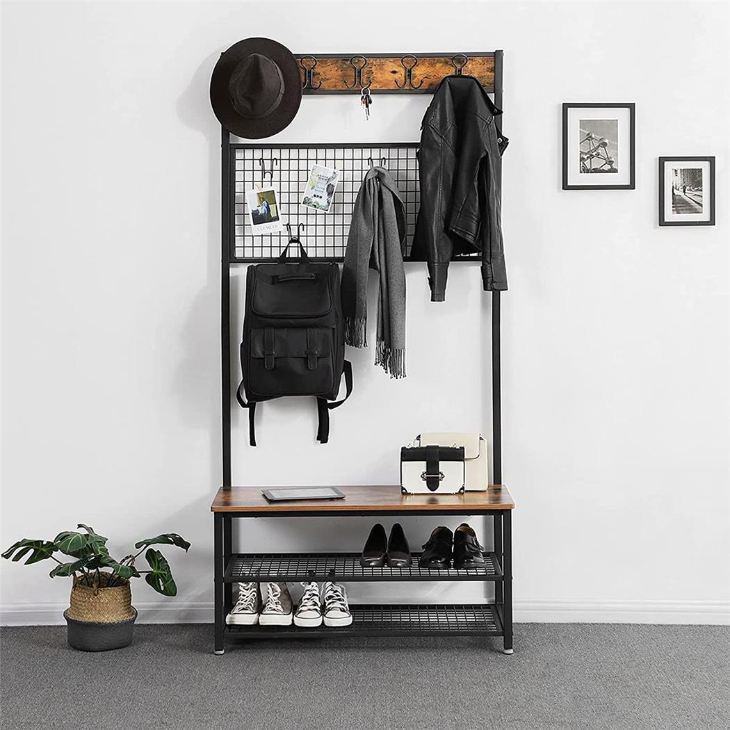 Appendiabiti OMERA, Griglia Portaoggetti, 92x41,5x187cm, in Acciaio e Legno Faggio