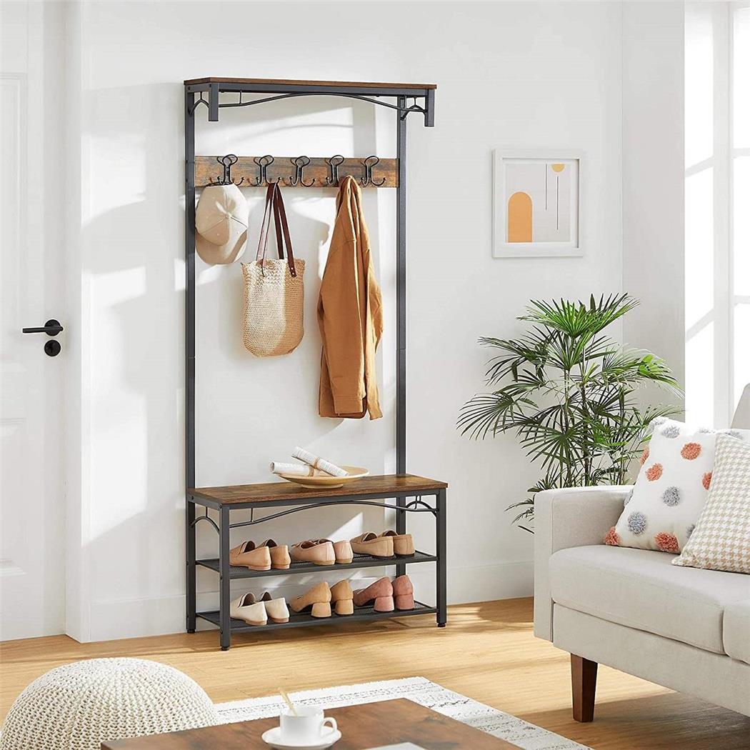 Appendiabiti GRADY, Stile Vintage, 80x32x178,5cm, in Metallo e Legno Faggio
