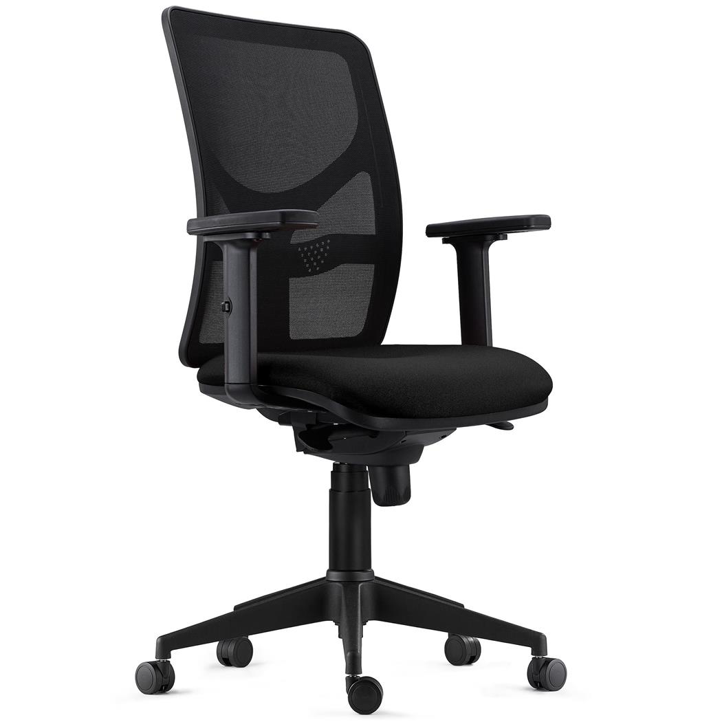 Sedia Ergonomica MILO PRO, Braccioli Regolabili in 2D, Supporto Lombare, Tessuto Ignifugo, Nero