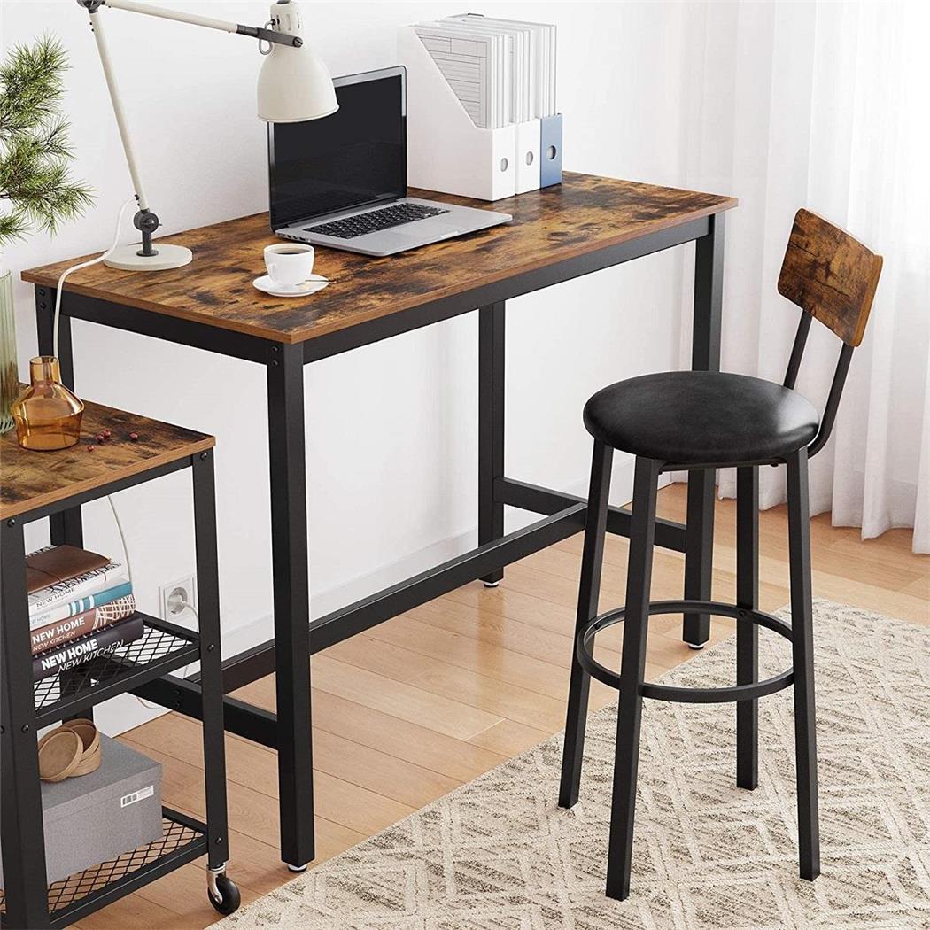Tavolo SYDNEY, Alto, Design Industriale, 120x60x90cm, Metallo Nero e Legno Marrone