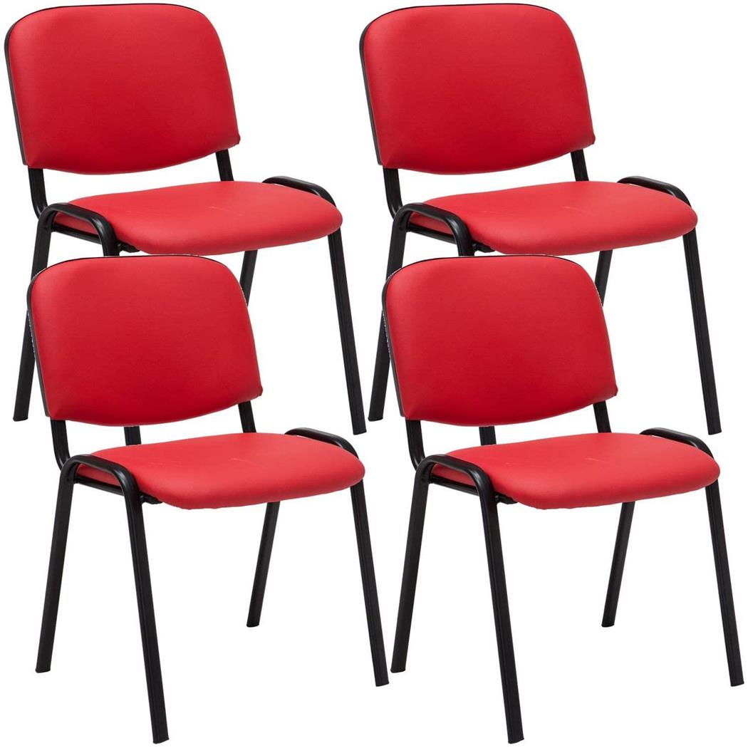 Lotto di 4 Sedie Conferenza MOBY IN PELLE, Comode e pratiche, colore Rosso e gambe Nere
