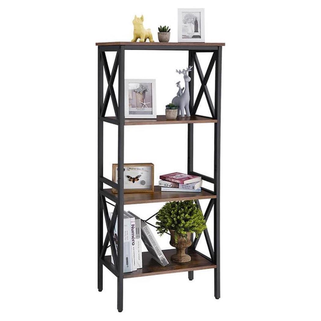 Libreria stile Industrial PARIS, 56x32x131 cm, Acciaio e Legno color Noce