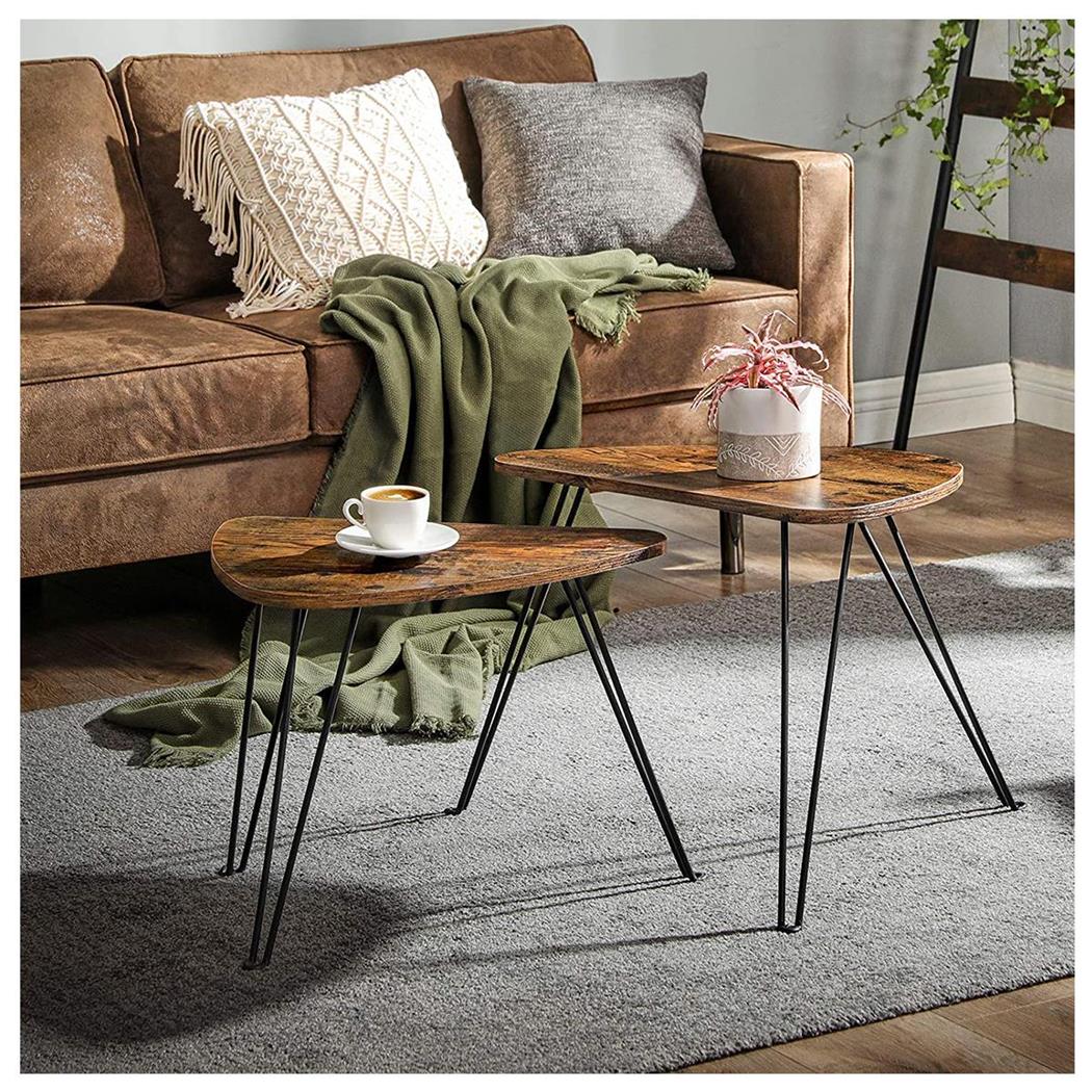 Set da 2 Tavolini KELSEA, Perfetti per Vari Ambienti, Struttura Acciaio, Ripiano in Legno